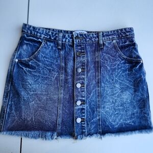 PTCL Ethical Clothing Blue Jean Mini Skirt Button Front Womens 100% Cotton Sz L